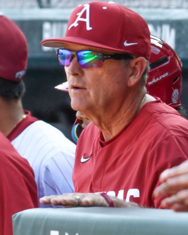 Razorbacks coach Dave Van Horn in dugout against UCA